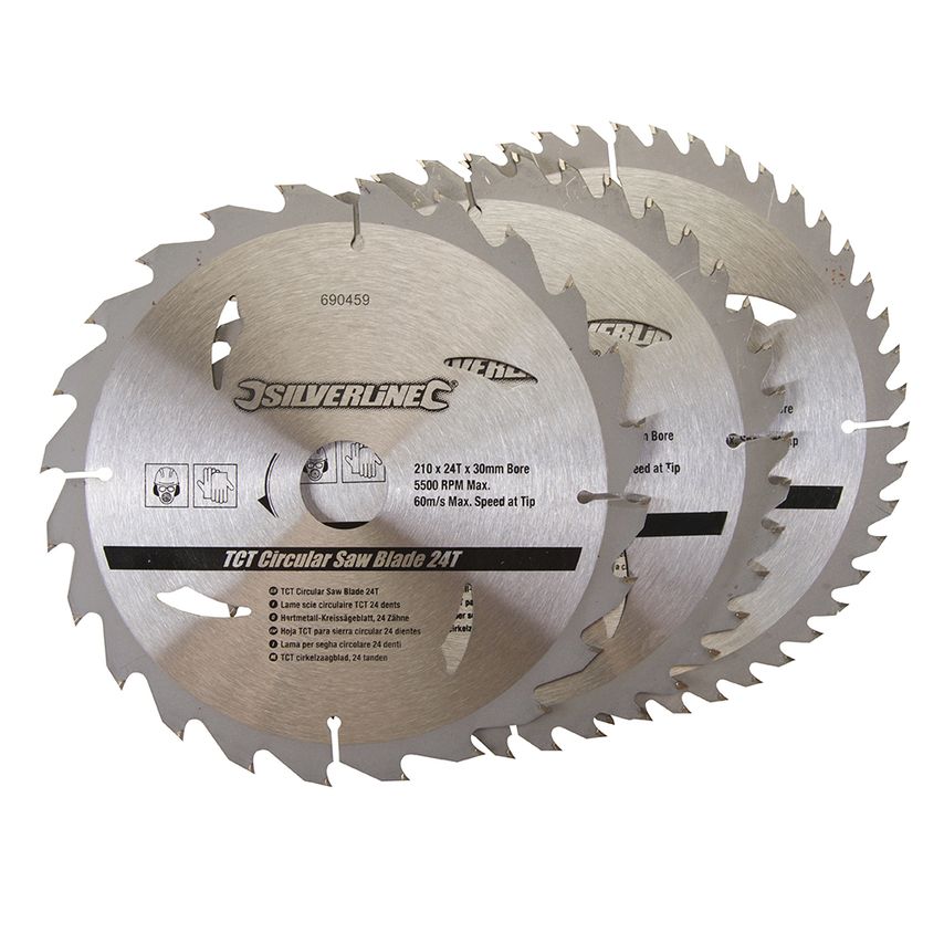 TCT Circular Saw Blades (Pack of 3) 210 x 30 to 25, 16mm Rings