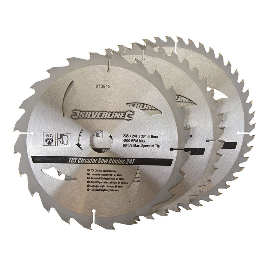 TCT Circular Saw Blades (Pack of 3) 235 x 30 to 25, 16mm Rings