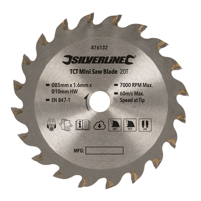TCT Mini Saw Blade 85mm Dia - 10mm Bore - 20T