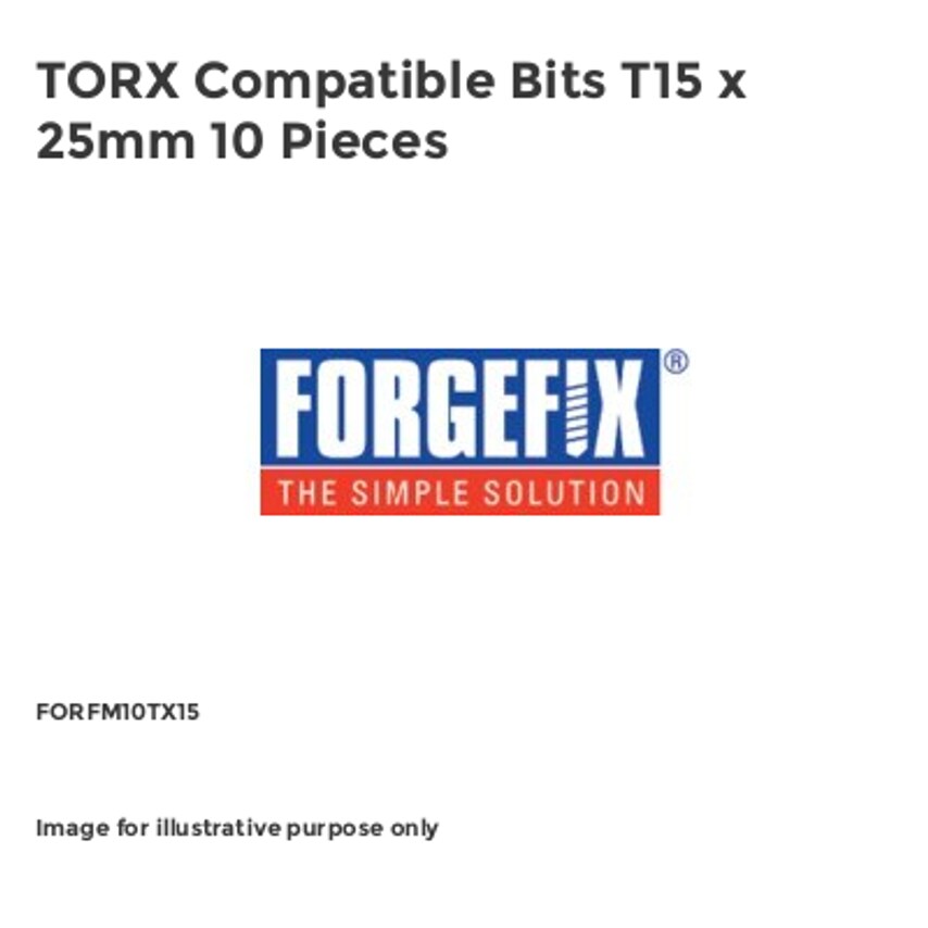 TORX Compatible Bits T15 x 25mm 10 Pieces FORFM10TX15