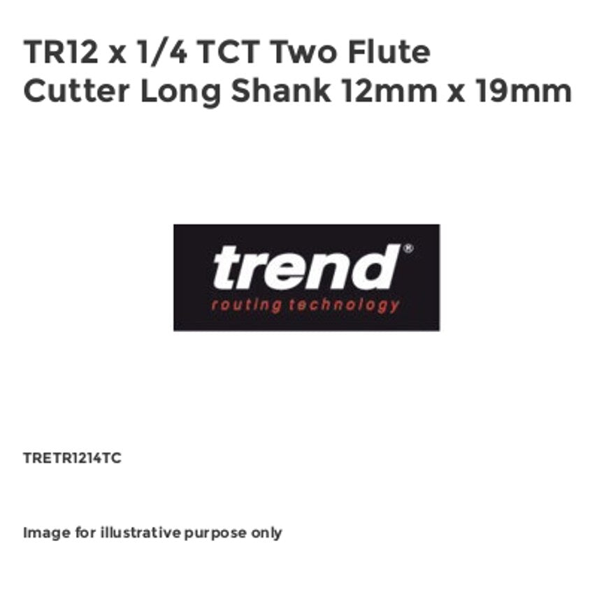 TR12 x 1/4 TCT Two Flute Cutter Long Shank 12mm x 19mm