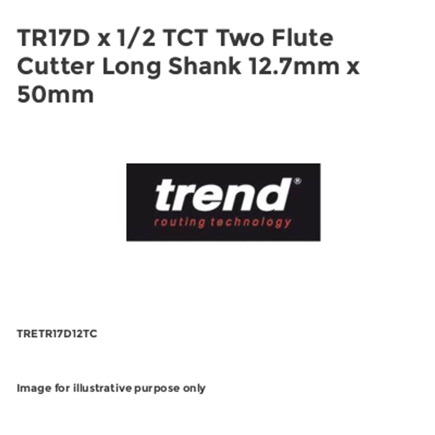 TR17D x 1/2 TCT Two Flute Cutter Long Shank 12.7mm x 50mm
