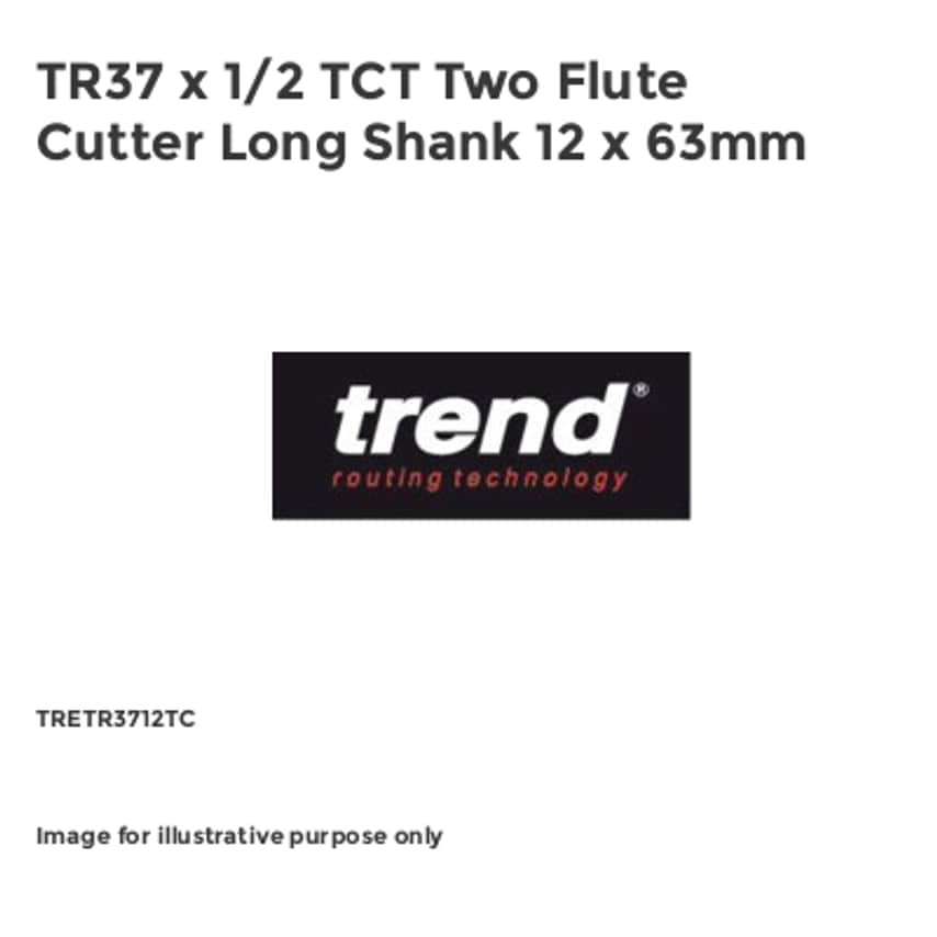 TR37 x 1/2 TCT Two Flute Cutter Long Shank 12 x 63mm TRETR3712TC