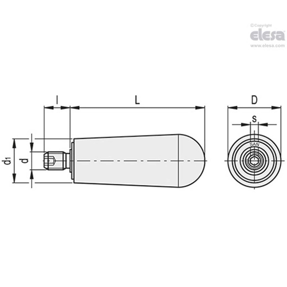 Tapered handle-I.644/90+x-M8-SST SAN-C16