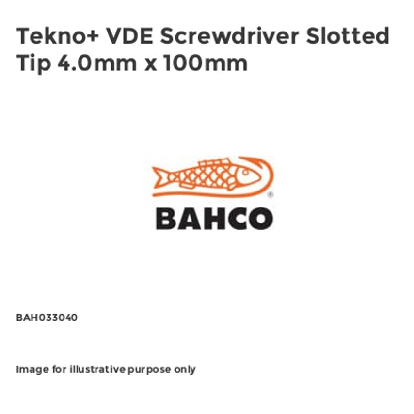 Tekno+ VDE Screwdriver Slotted Tip 4.0mm x 100mm BAH033040