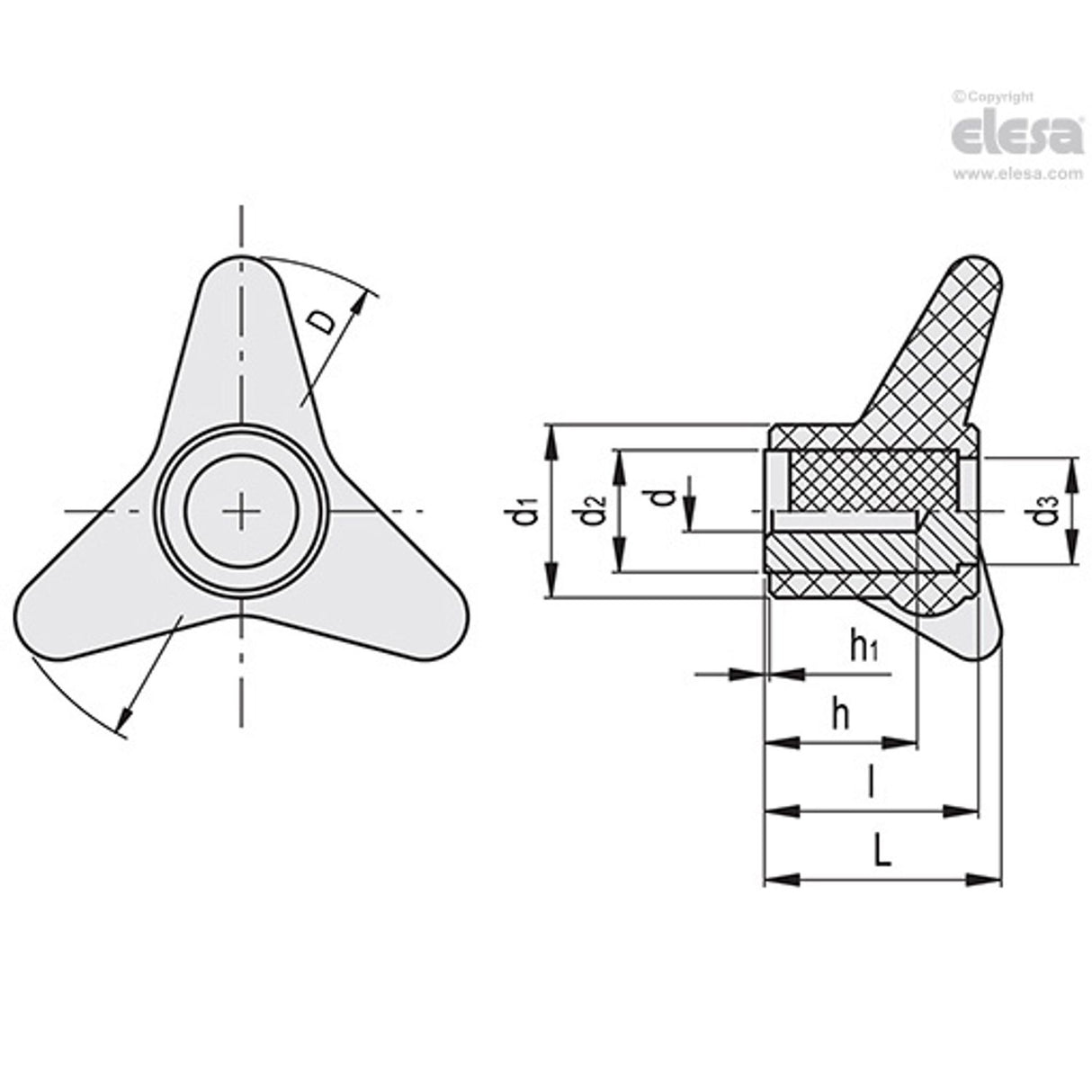 Three-arm knob-VB.239/100