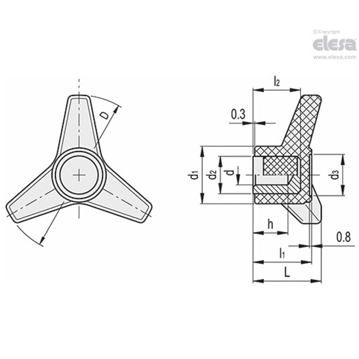 Three-arm knob-VB.639/63 A-6
