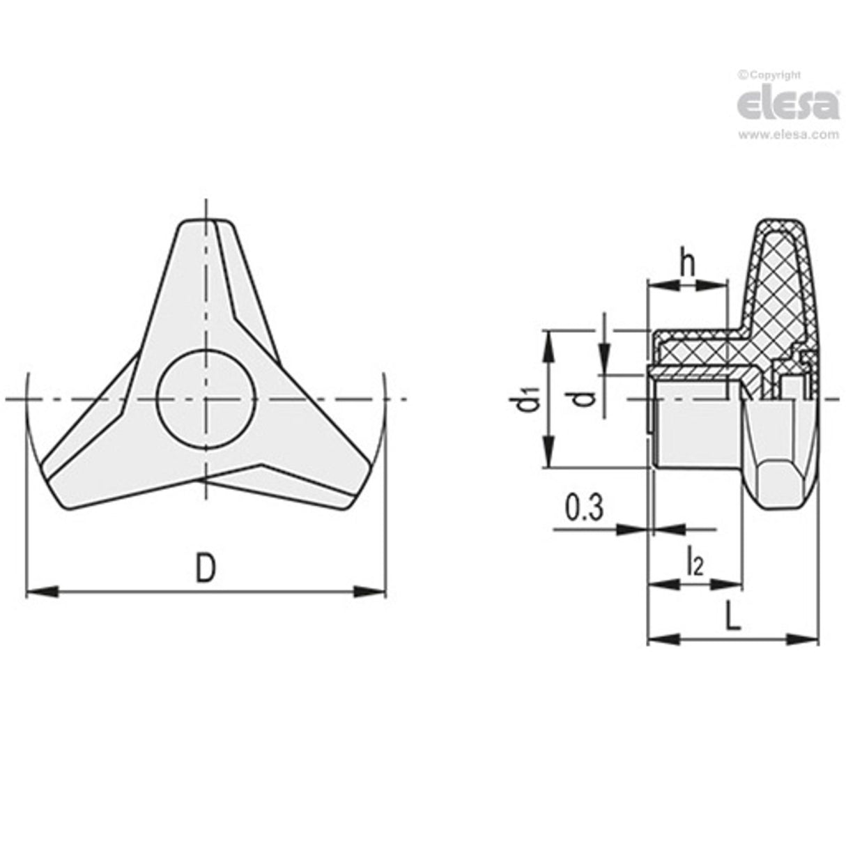 Three-arm knob-VB.839/80 SST-M10-C3 Grey