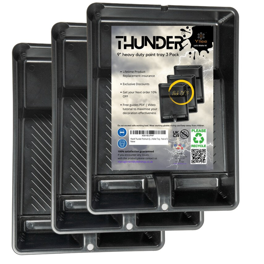 Thunder Premium Quality 9in Heavy Duty Plastic Paint Roller Tray 3 Pack