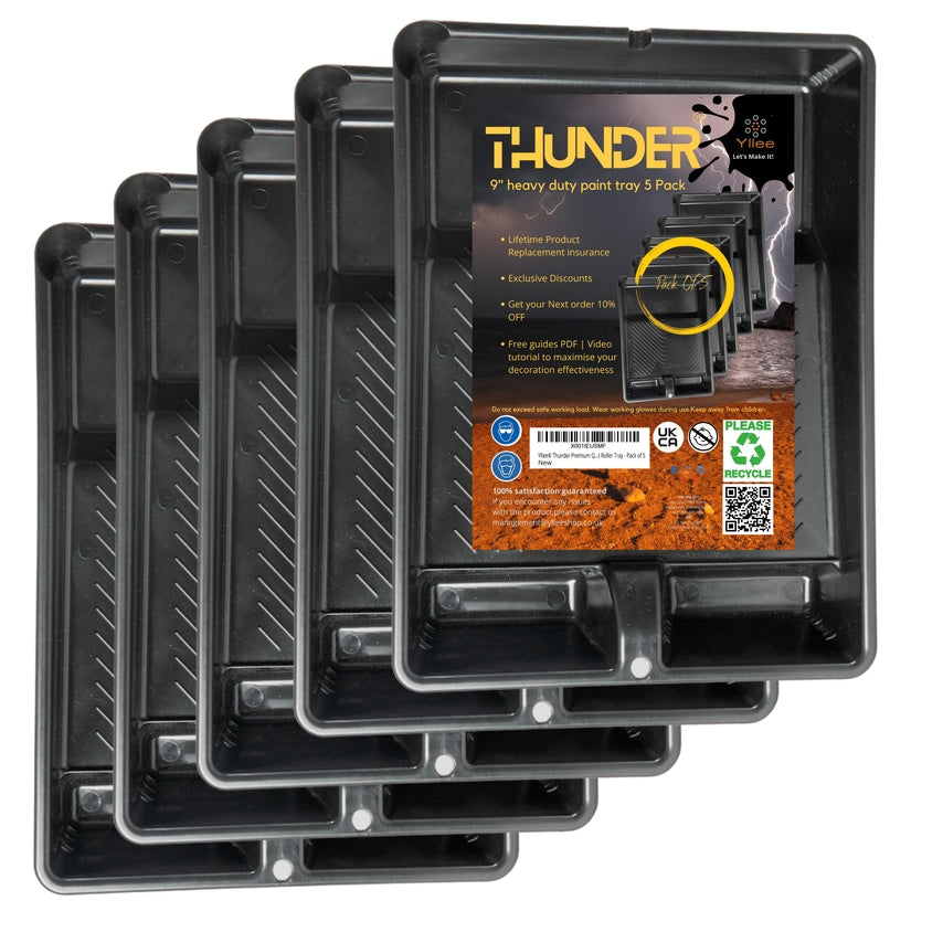 Thunder Premium Quality 9in Loading Ridge & Profiling Heavy Duty Plastic Paint Roller Tray 5 Pack