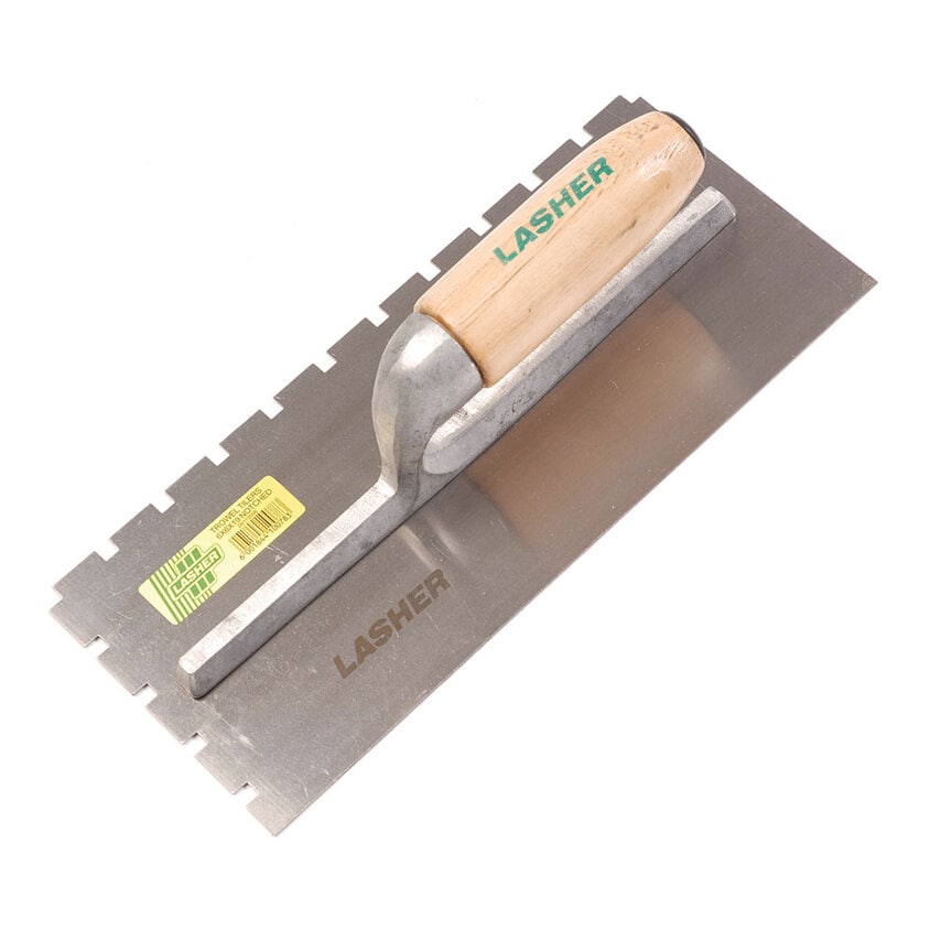 Tilers Trowel with A Notched Wood Handle - 6 x 6 x 19