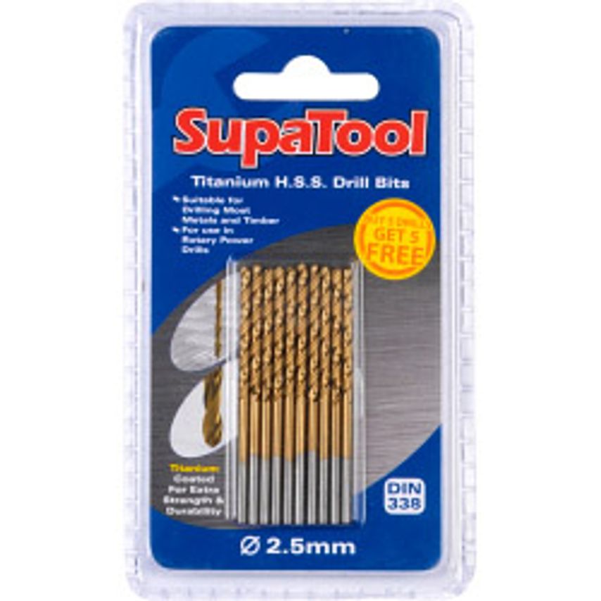 Titanium Coated HSS Drill Bits 2.5x57mm 10 Piece