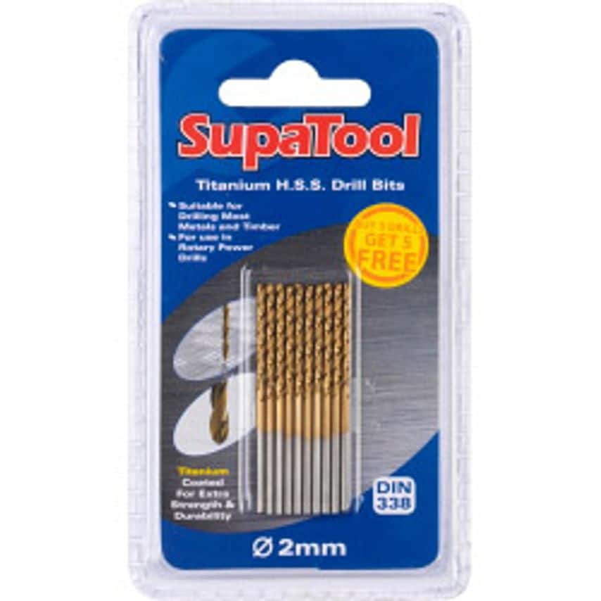 Titanium Coated HSS Drill Bits 2x49mm 10 Piece