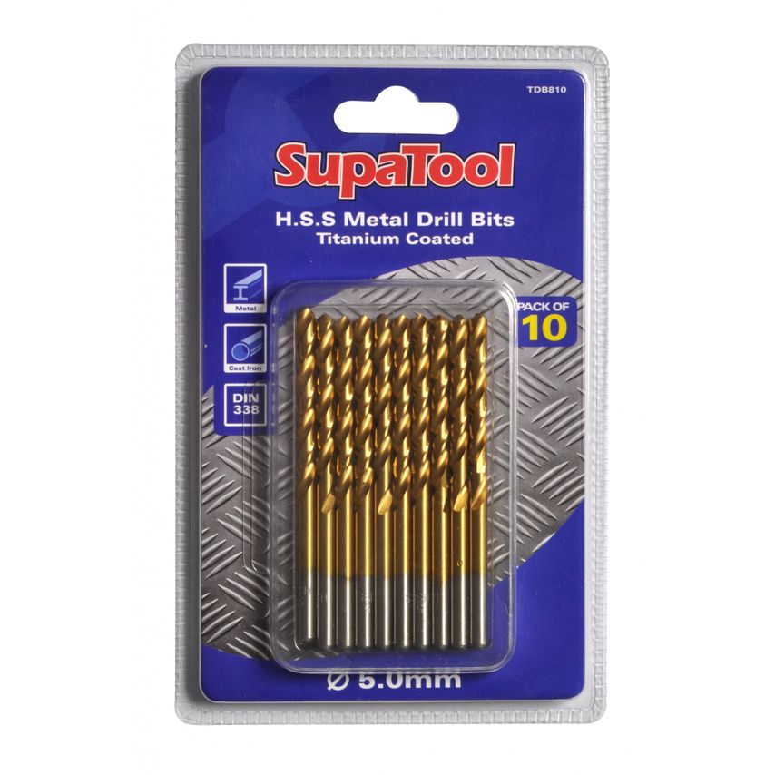 Titanium Coated HSS Drill Bits 5x86mm 10 Piece