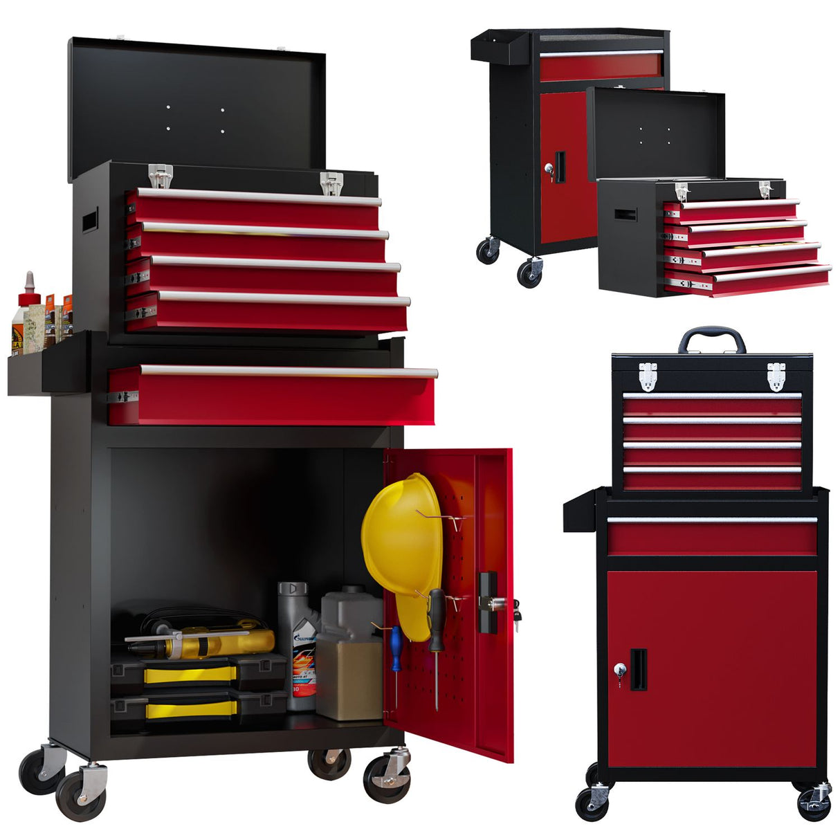 Tool Cabinet on Wheels with 5 Drawers Top Tool Chest Roller Cabinet Combo - B20-105V00MX