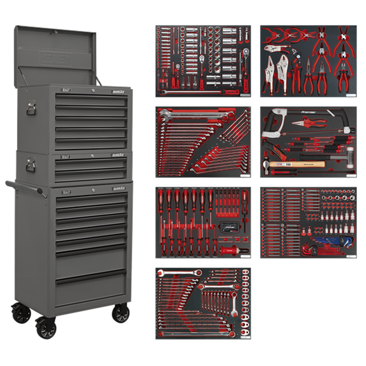 Tool Chest Combination 14 Drawer with 446 Piece Tool Kit Grey