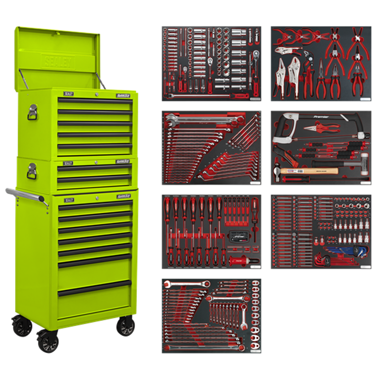Tool Chest Combination 14 Drawer with 446 Piece Tool Kit - Green