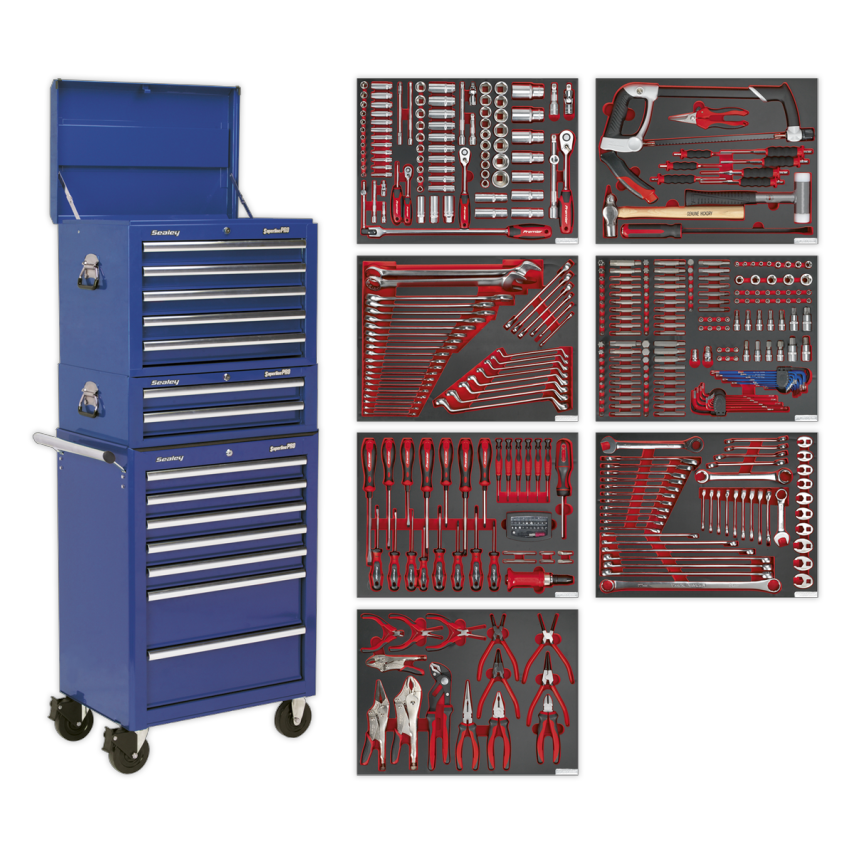 Tool Chest Combination 14 Drawer with Ball Bearing Slides - Blue &446 Piece Tool Kit