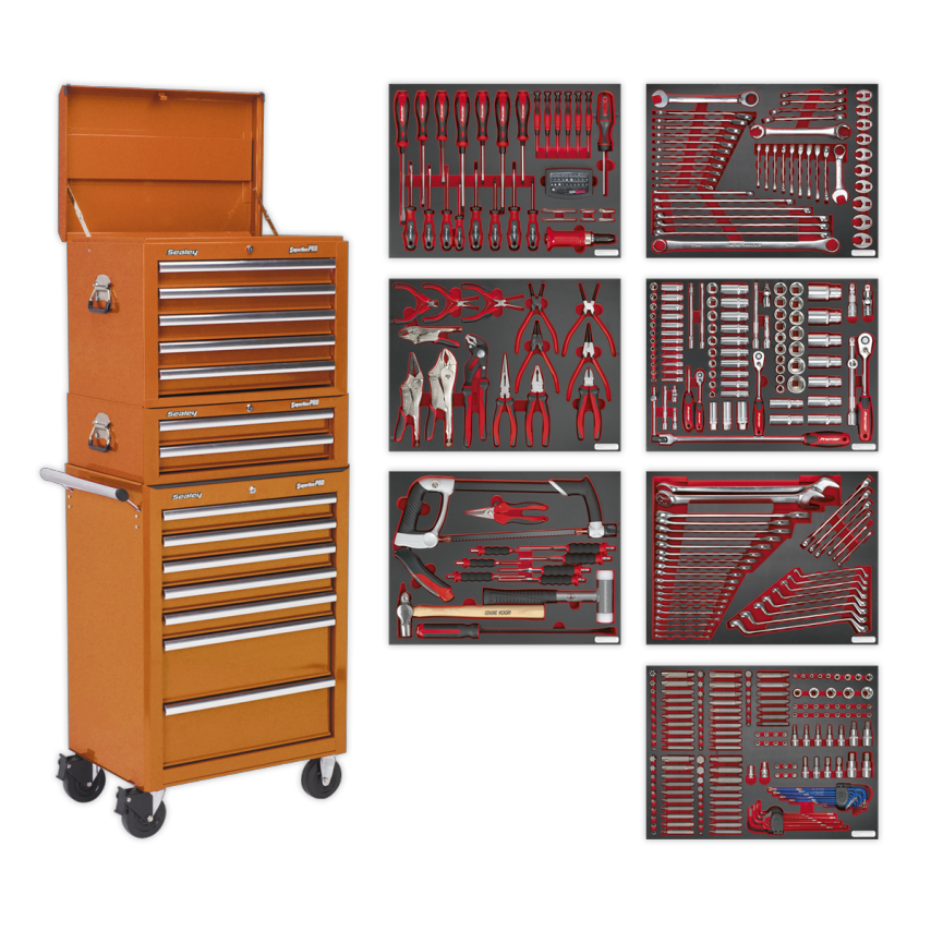 Tool Chest Combination 14 Drawer with Ball Bearing Slides - Orange &446 Piece Tool Kit