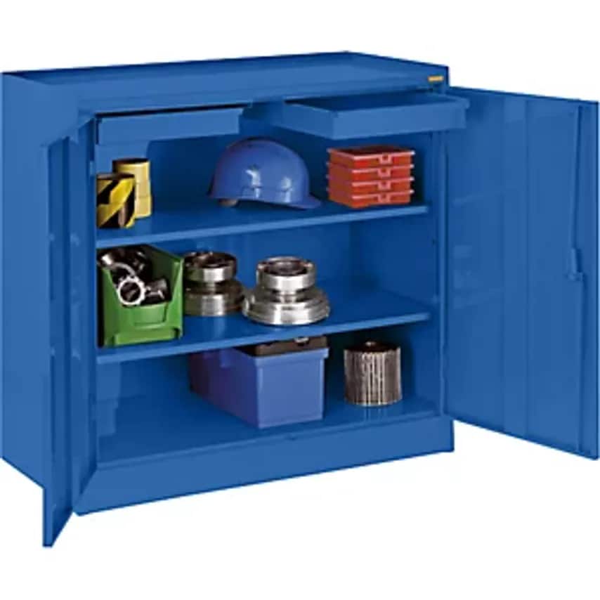 Tool Cupboard, With 2 Drawers, 2 Full Length Shelves, Gentian Blue RAL 5010