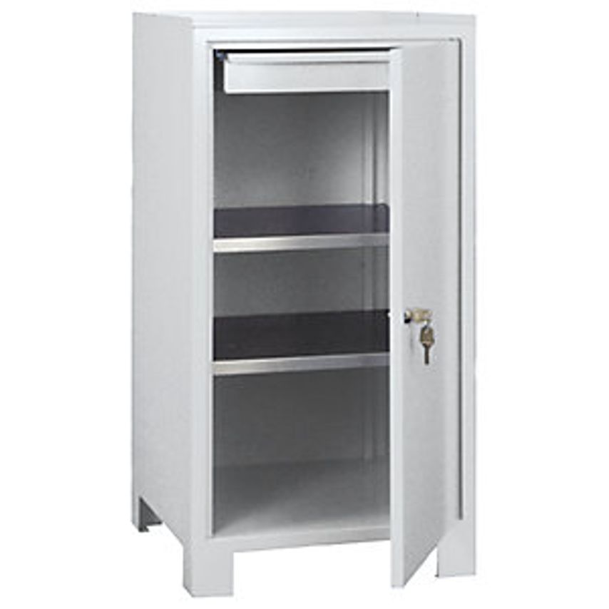 Tool Cupboard With Feet, HxWxD 1000 X 500 X 500mm, 1 Drawer, 2 Shelves, Light Grey RAL 7035