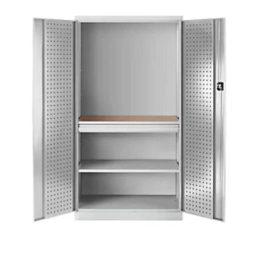 Tool Cupboard With Perforations - 1 Drawer - Light Grey Doors