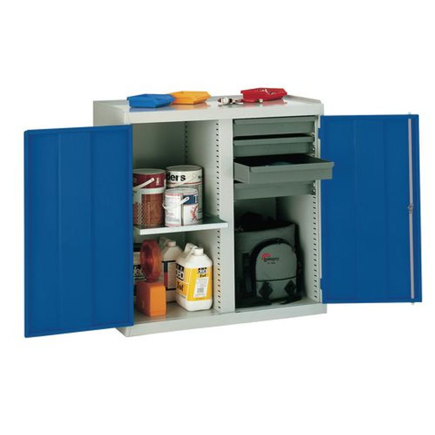 Tool Cupboards - Double Door, Blue with 4 Drawers & 1 Shelf