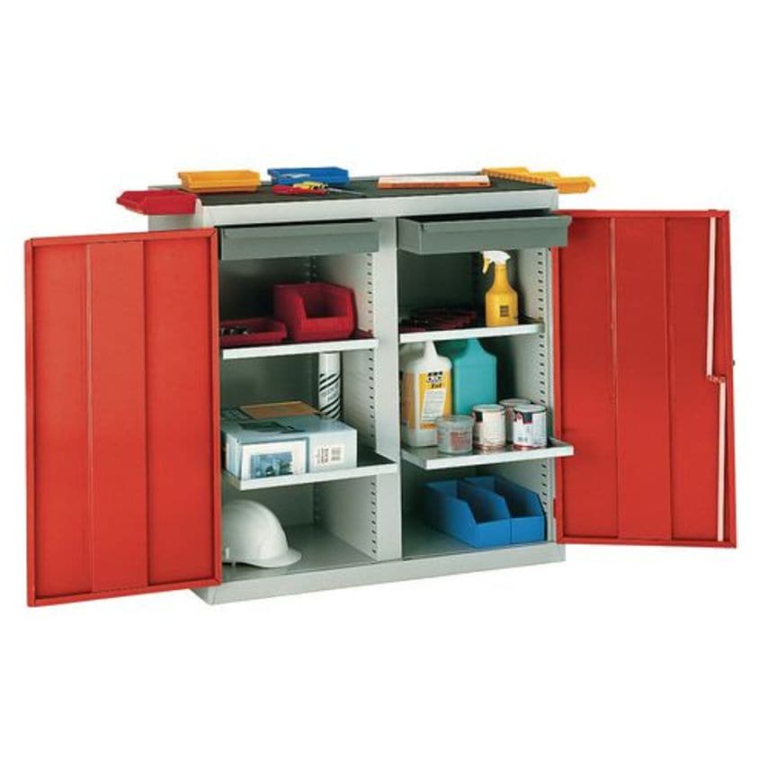 Tool Cupboards - Double Door, Dark Grey with 2 Drawers & 4 Shelves