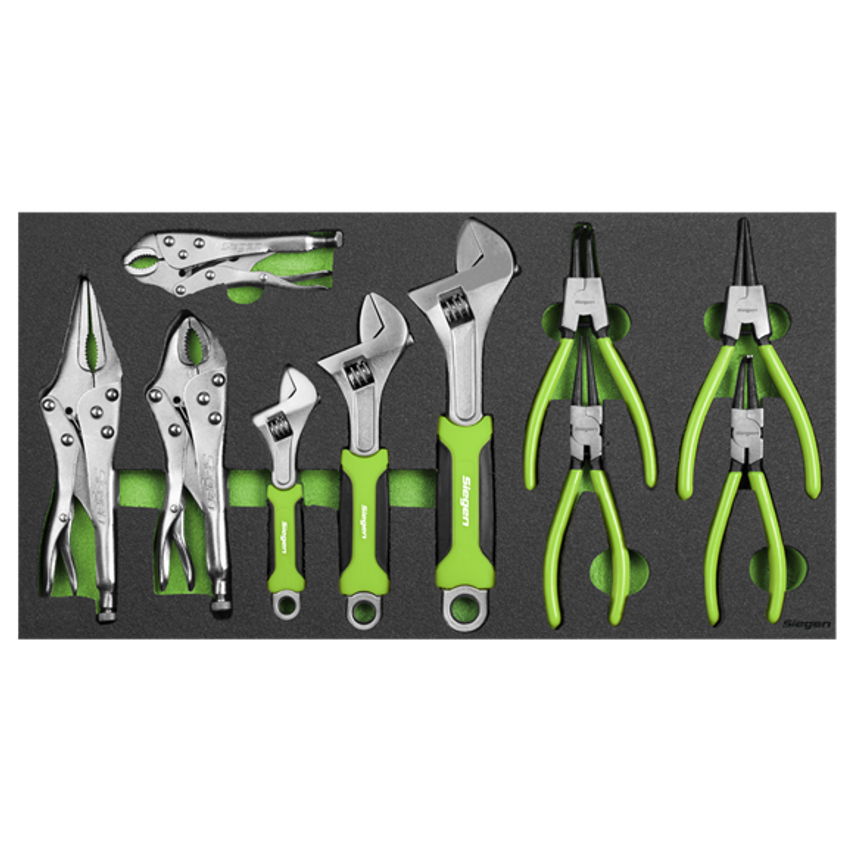 Tool Tray with Adjustable Wrench and Pliers Set - 10 Piece