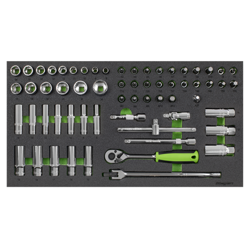 Tool Tray with Socket Set 3/8" Square Drive Metric - 62 Piece