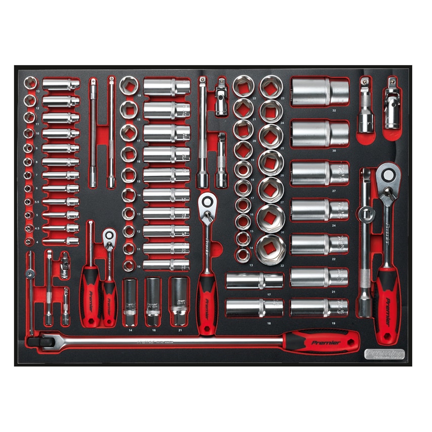 Tool Tray with Socket Set 91PC 1/4", 3/8" & 1/2" Sq Drive
