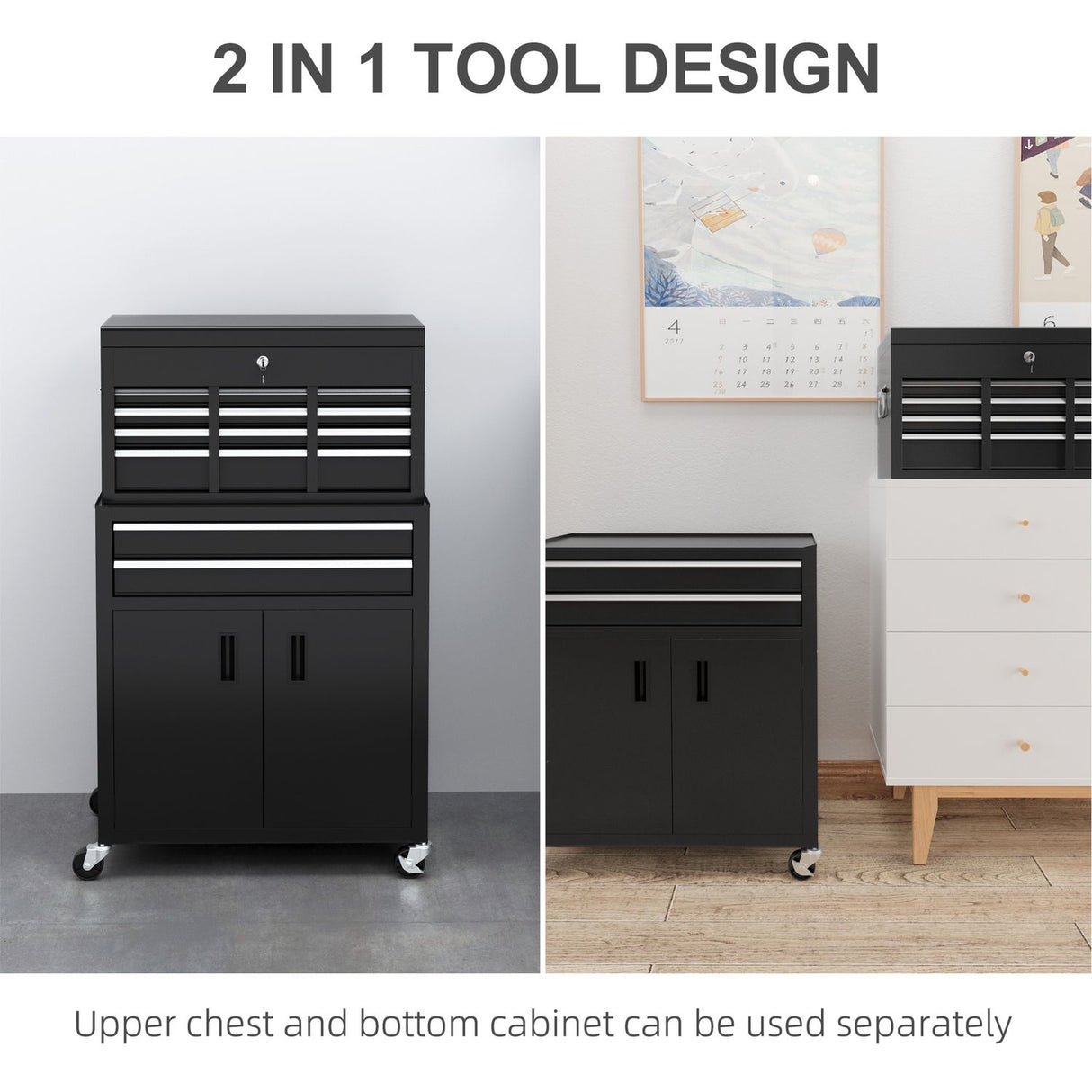 Top Chest and Roller Cabinet Combo Metal Tool Cabinet on Wheels Black - B20-109V00BK