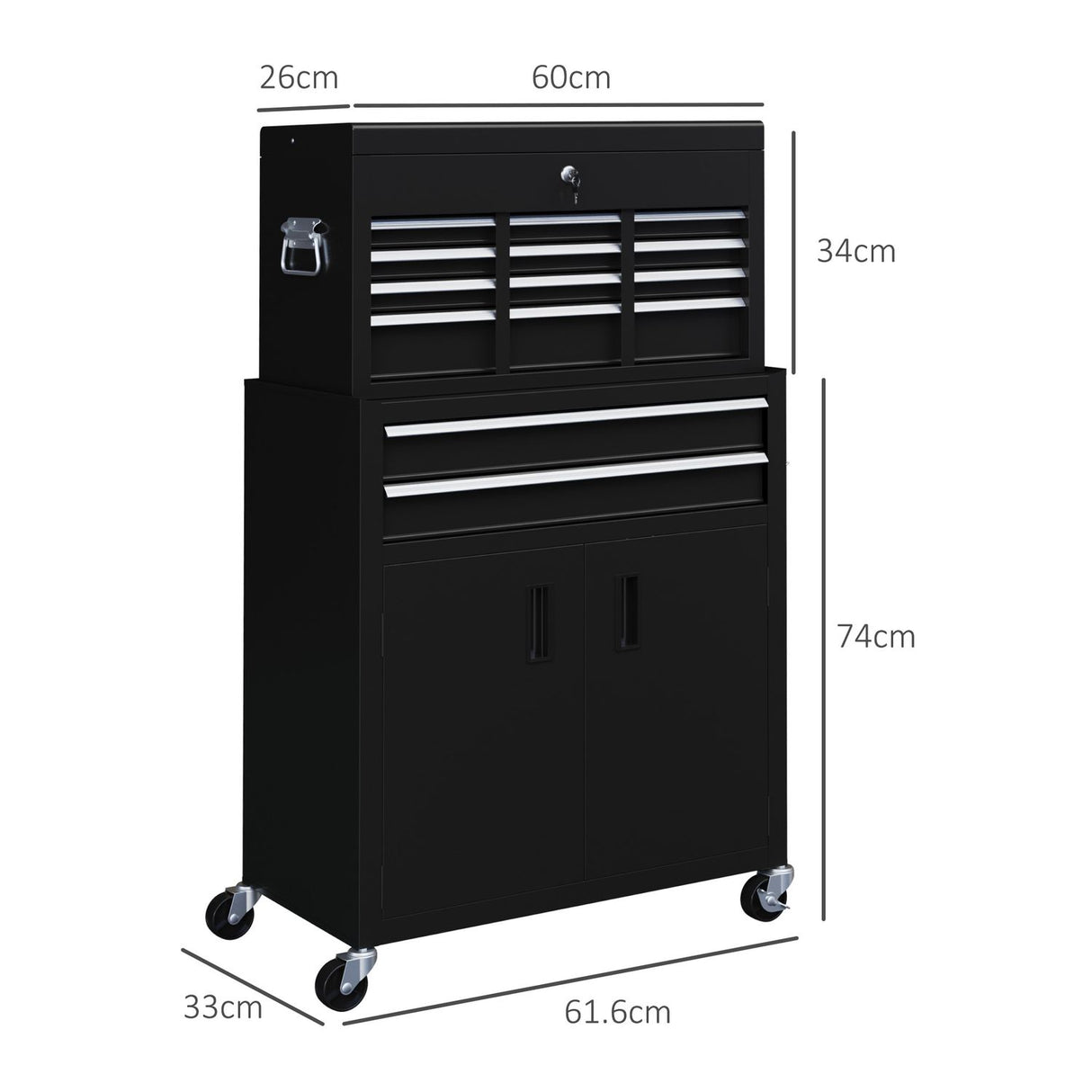 Top Chest and Roller Cabinet Combo Metal Tool Cabinet on Wheels Black - B20-109V00BK