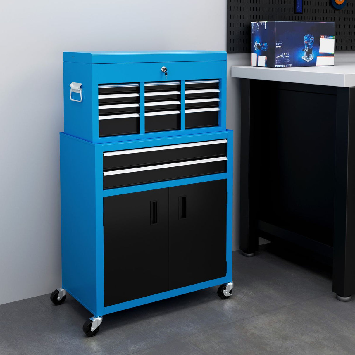 Top Chest and Roller Cabinet Combo Metal Tool Cabinet on Wheels Blue - B20-109V00BU