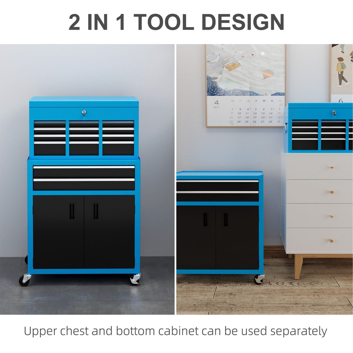 Top Chest and Roller Cabinet Combo Metal Tool Cabinet on Wheels Blue - B20-109V00BU