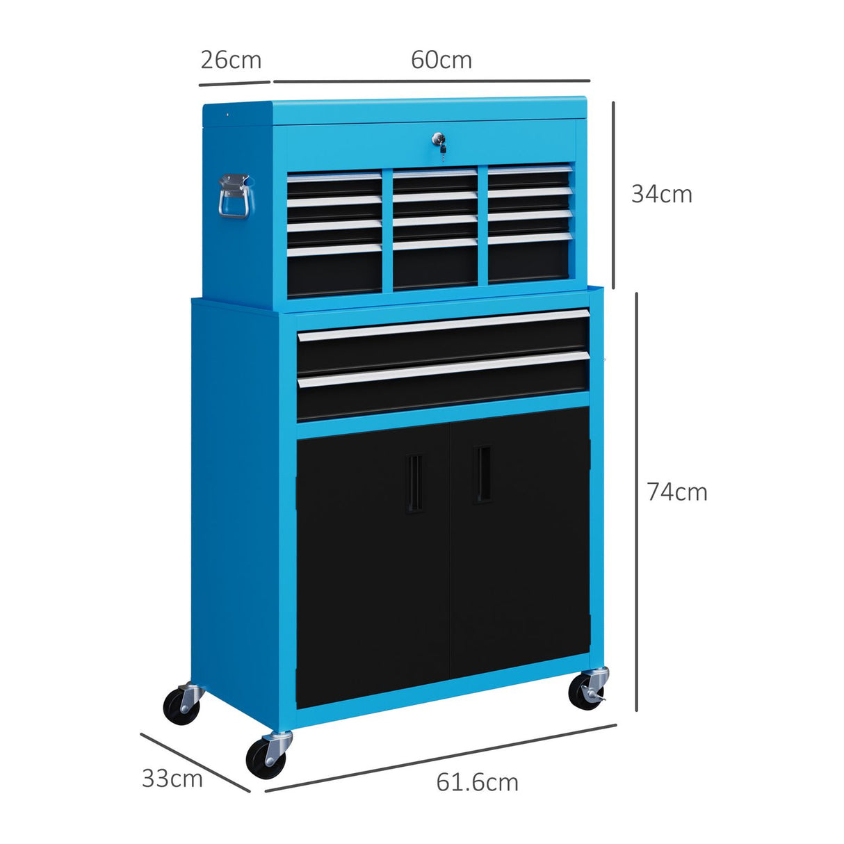 Top Chest and Roller Cabinet Combo Metal Tool Cabinet on Wheels Blue - B20-109V00BU