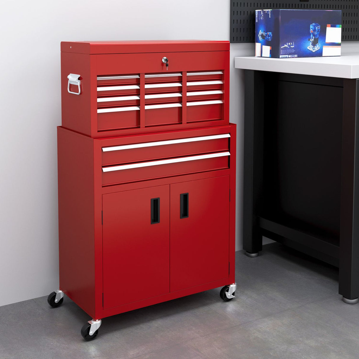 Top Chest and Roller Cabinet Combo Metal Tool Cabinet on Wheels Red - B20-109V00RD