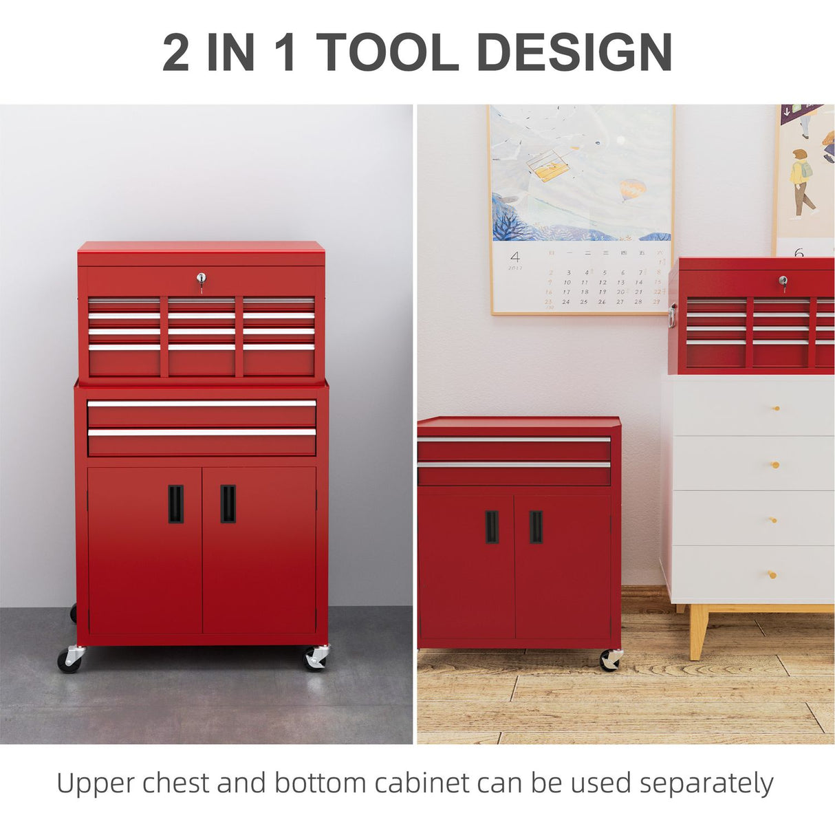 Top Chest and Roller Cabinet Combo Metal Tool Cabinet on Wheels Red - B20-109V00RD