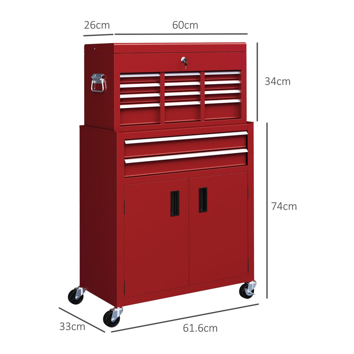Top Chest and Roller Cabinet Combo Metal Tool Cabinet on Wheels Red - B20-109V00RD