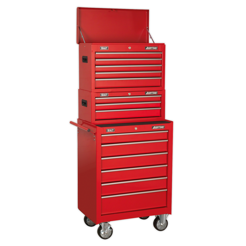 Topchest, Mid-box & Rollcab 14 Drawer Stack - Red