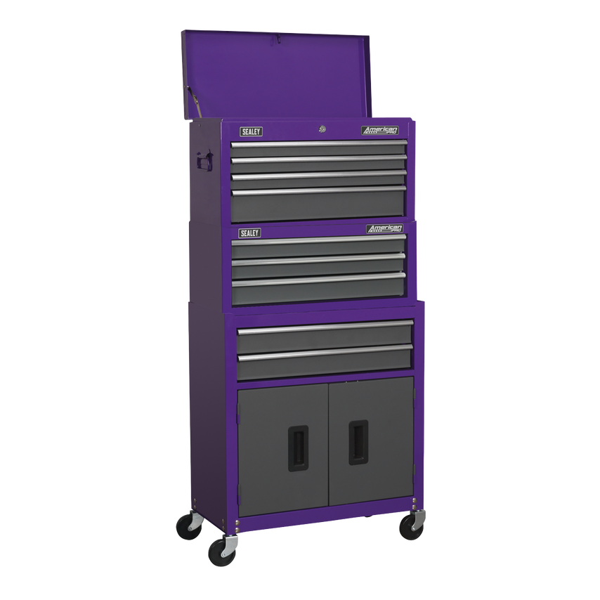 Topchest, Mid-box & Rollcab 9 Drawer Stack - Purple