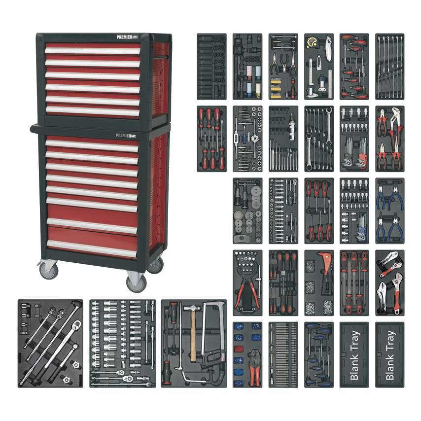 Topchest & Rollcab Combination 14 Drawer with Ball Bearing Slides & 1233PC Tool Kit