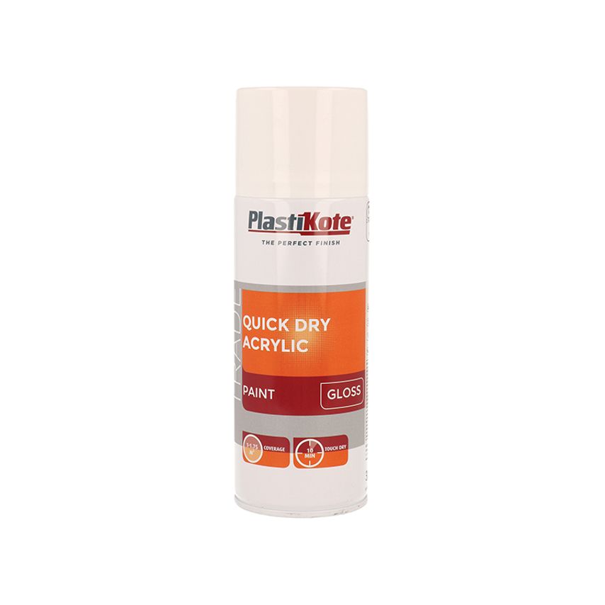 Trade Quick Dry Acrylic Spray Paint Gloss White 400ml PKT71011