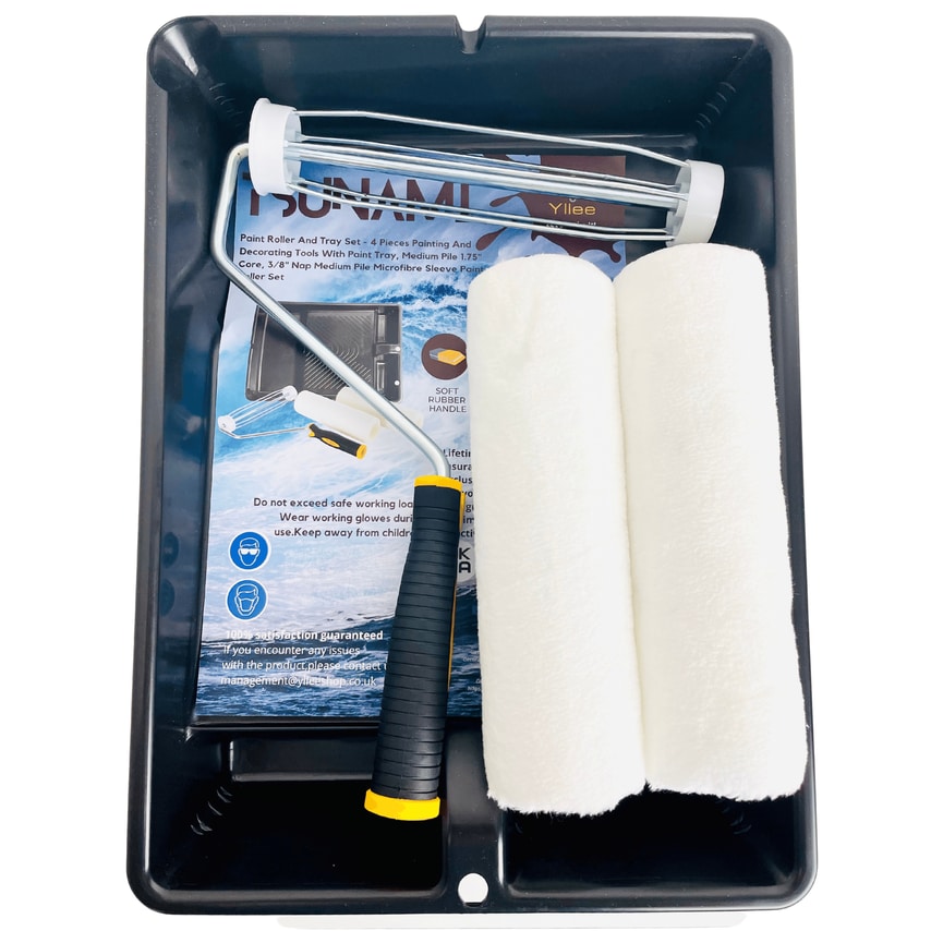 Tsunami Premium Quality 9" Paint Roller 4 Pieces Tray Set Decorating Painting Tools