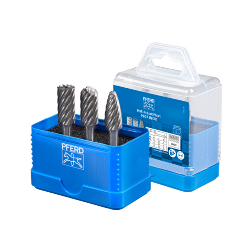 Tungsten Carbide High-Performance Burr Set 1907 Inox 3-Piece Shank Diameter 6 mm for Stainless Steel