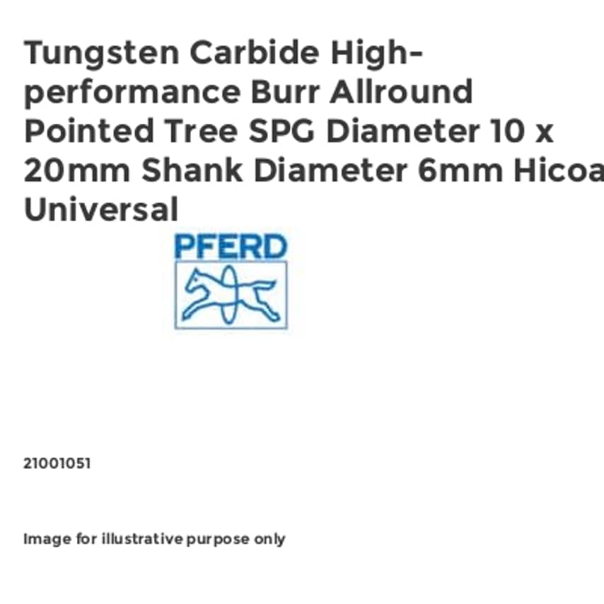Tungsten Carbide High-performance Burr Allround Pointed Tree SPG Diameter 10 x 20mm Shank Diameter 6mm Hicoat Universal