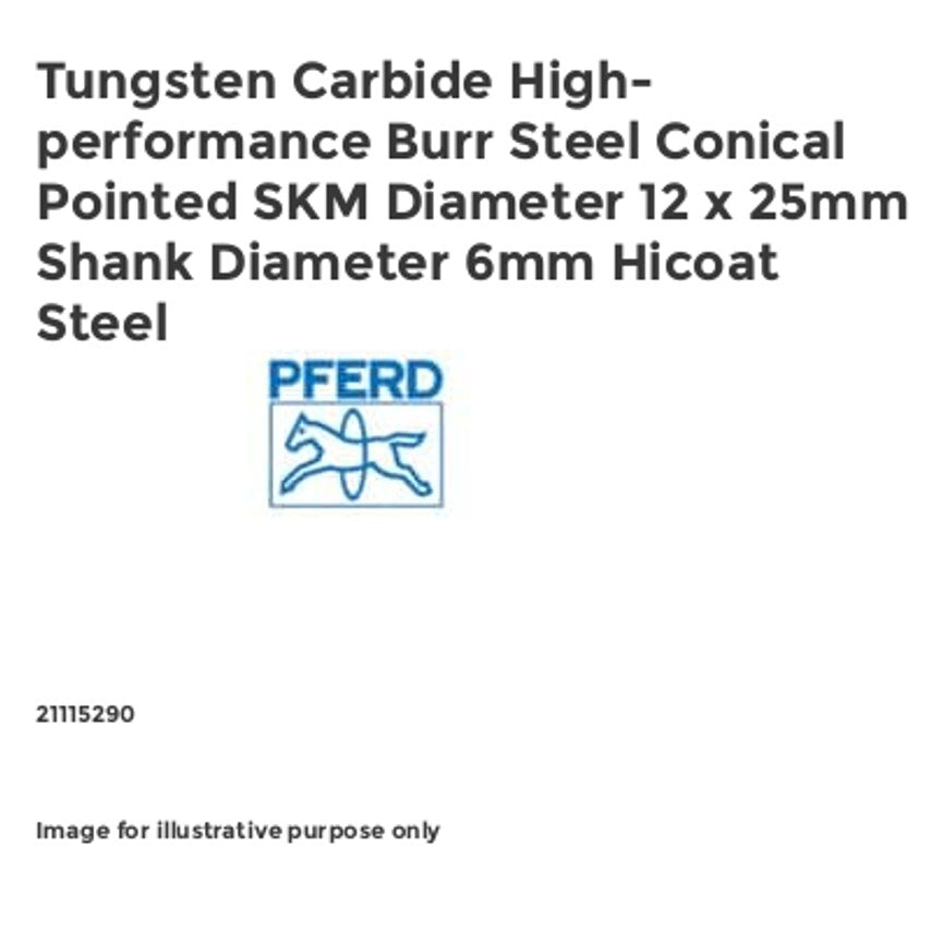 Tungsten Carbide High-performance Burr Steel Conical Pointed SKM Diameter 12 x 25mm Shank Diameter 6mm Hicoat Steel