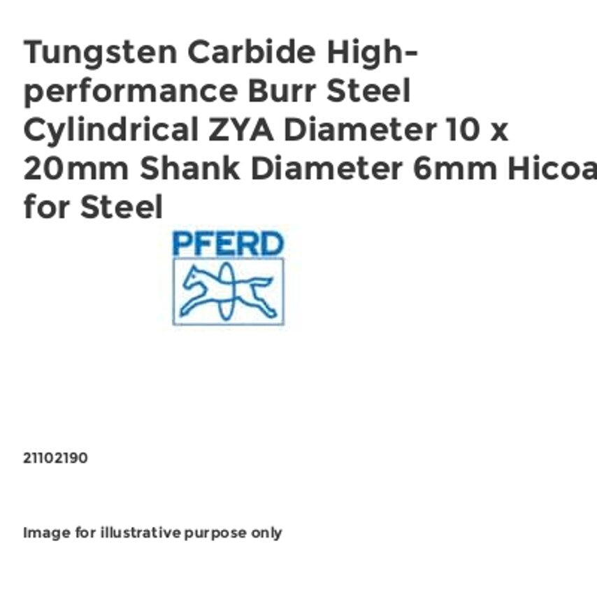 Tungsten Carbide High-performance Burr Steel Cylindrical ZYA Diameter 10 x 20mm Shank Diameter 6mm Hicoat for Steel