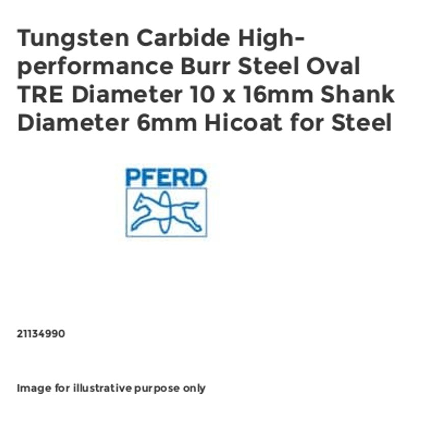 Tungsten Carbide High-performance Burr Steel Oval TRE Diameter 10 x 16mm Shank Diameter 6mm Hicoat for Steel