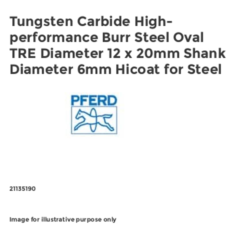 Tungsten Carbide High-performance Burr Steel Oval TRE Diameter 12 x 20mm Shank Diameter 6mm Hicoat for Steel